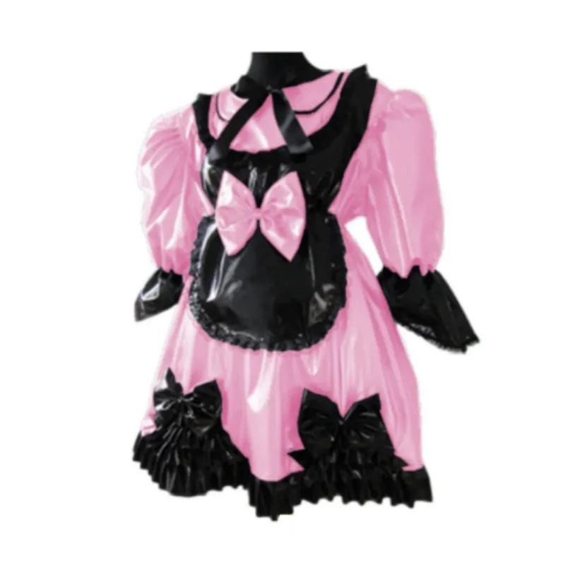 

Gothic Party Daily Unisex Dress Role Playing PVC Doll Neck Cute Half Sleeve Black Tassel Shiny Girl Dress Unique Crossdresser