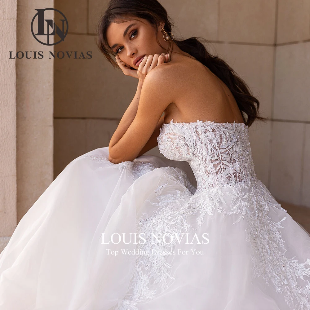 LOUIS NOVIAS Ren Chữ A Áo Cưới 2022 Dây Thêu Chiếu Trúc Hạt Không Tay Cô Dâu Hở Lưng Áo Dài Cô Dâu Vestidos De Novia