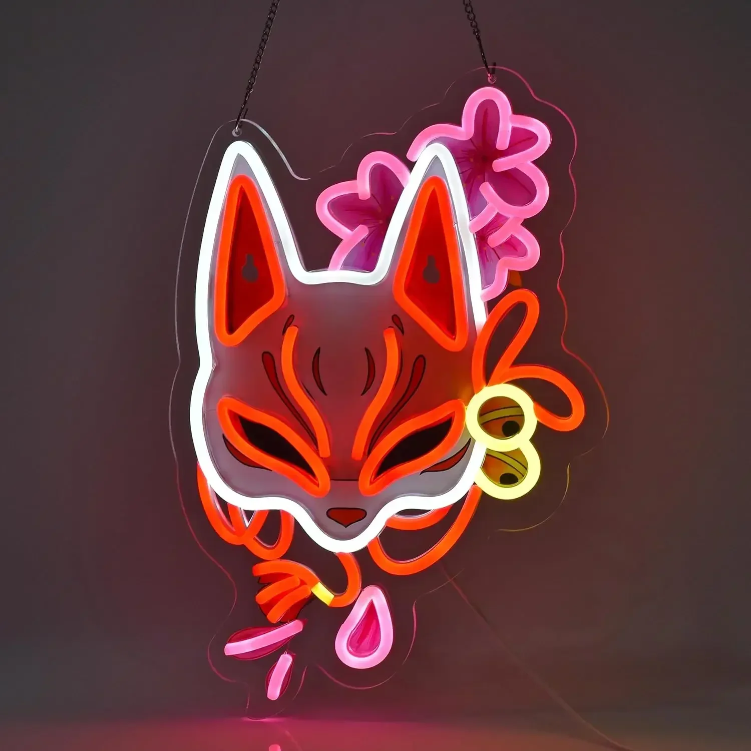 

LED Fox Mask Neon Sign Light Wall Art For Japanese Restaturant Shop Bar Market Bakery Café Celebration Home Decor USB Dimmable