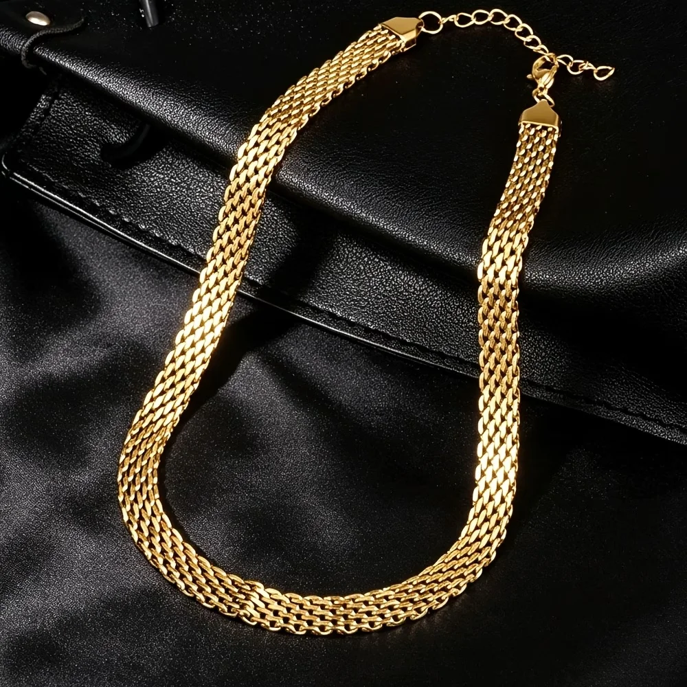 Wide Woven Chain Necklace Stainless Steel Thickened Wide Mesh Chain Unisex Elegant Minimalist Jewelry for Daily Wear