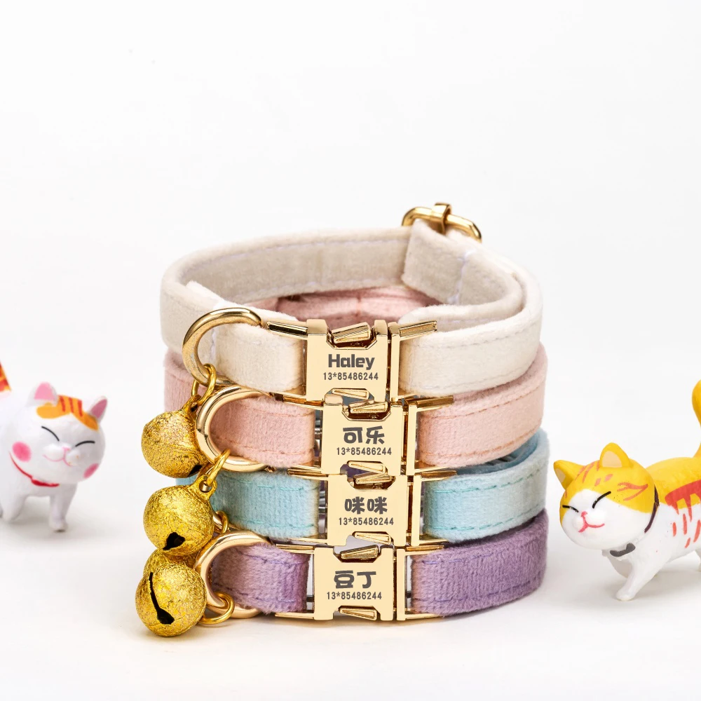Customized cat collar personalized pet collars for cats Laser-engraved cat collar with bell ,Anti-loss pets collar Cats supplies
