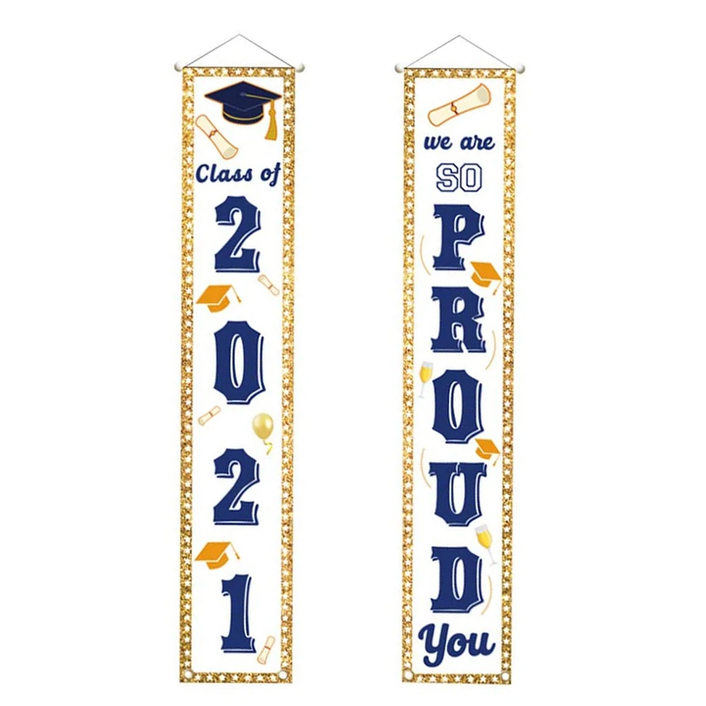 2 Pieces 2021 Graduation Porch Sign Graduation Congrats Banner Decoration for Graduation Party Grad Party Decorations