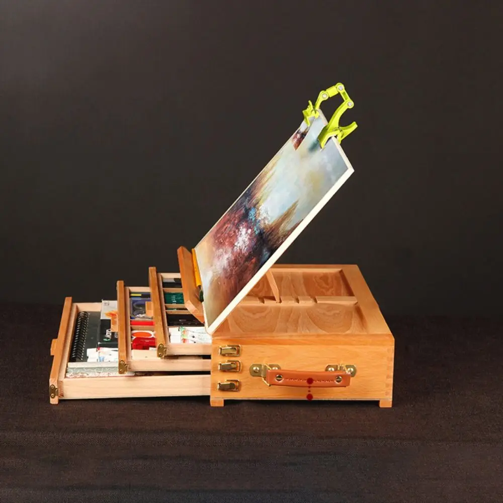 Adjustable Beech Wooden Table Easel Professional Multifunction Art Painting Easel Box Folding Oil Paint Sketch Drawer Box