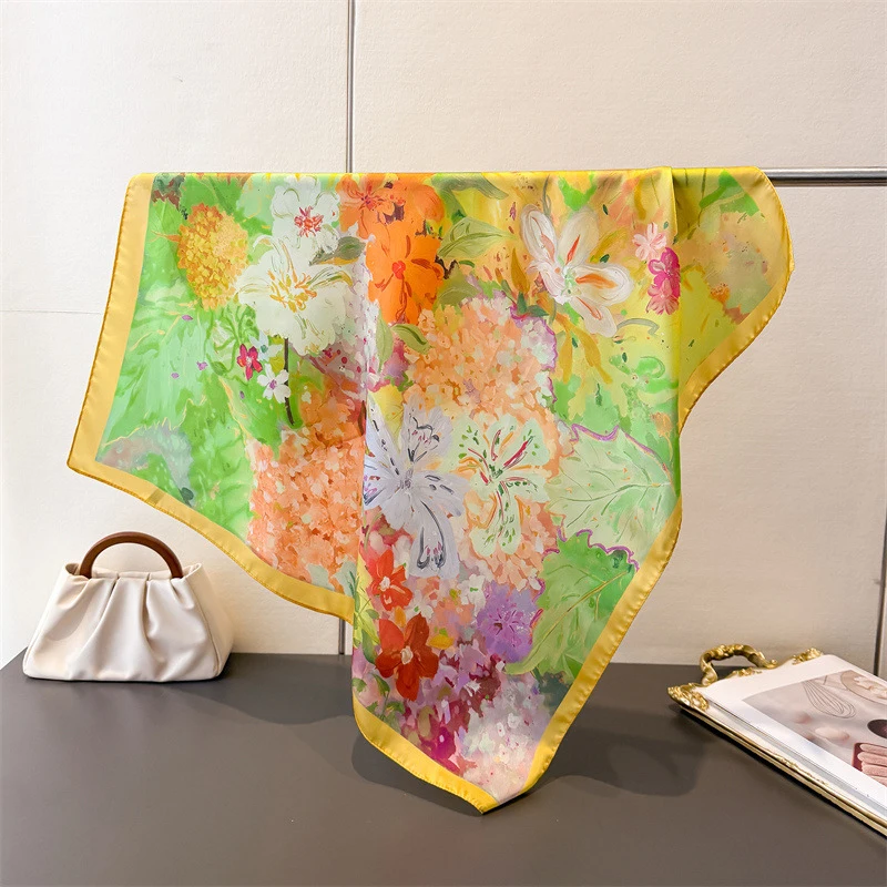 70*70cm Square Silk Scarf for Women Fashion Ladies Satin Neck Hair Tie Bandana Female Foulard Beach Stoles Hijab Scarves Pareo view 5