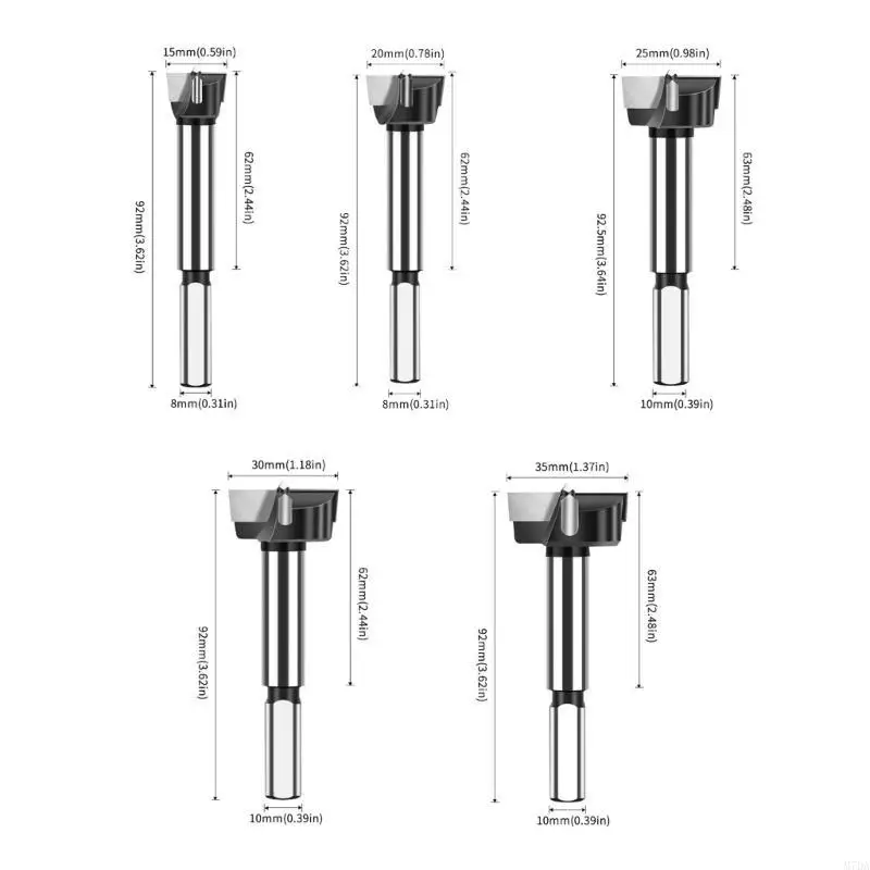 

M7DA Woodworking Forstners Drill Bit 5Pieces for Hinge Installation Triangles Handle