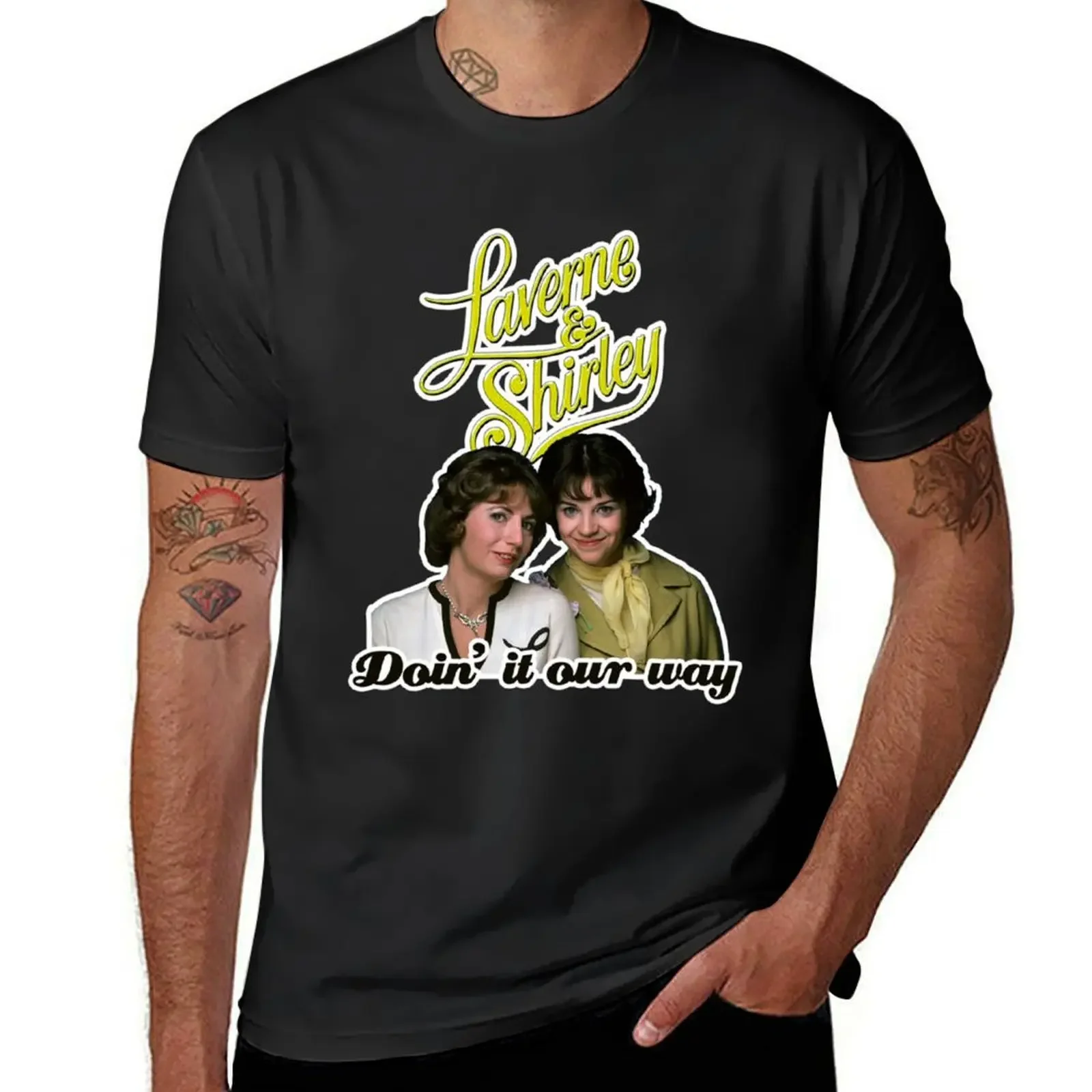 Doin it our way - Yellow Laverne & Shirley 70s Retro Tribute T-Shirt anime clothes Short sleeve tee anime stuff mens clothing