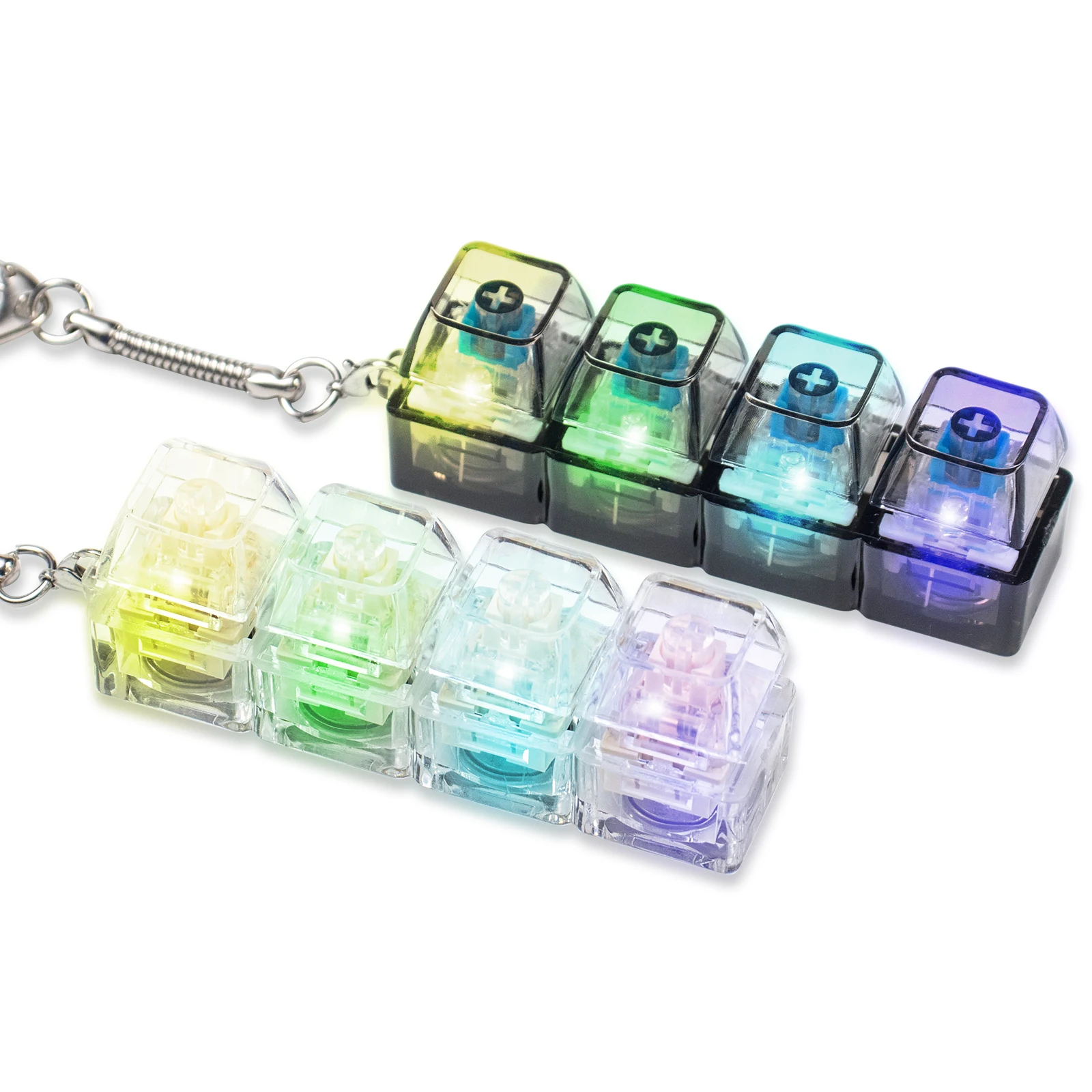 4 Keys Transparent Keyboard Fidget Toys Keyboard Clicker with LED Light Keychain Fidget For Anxiety Decompression Fidget Clicker