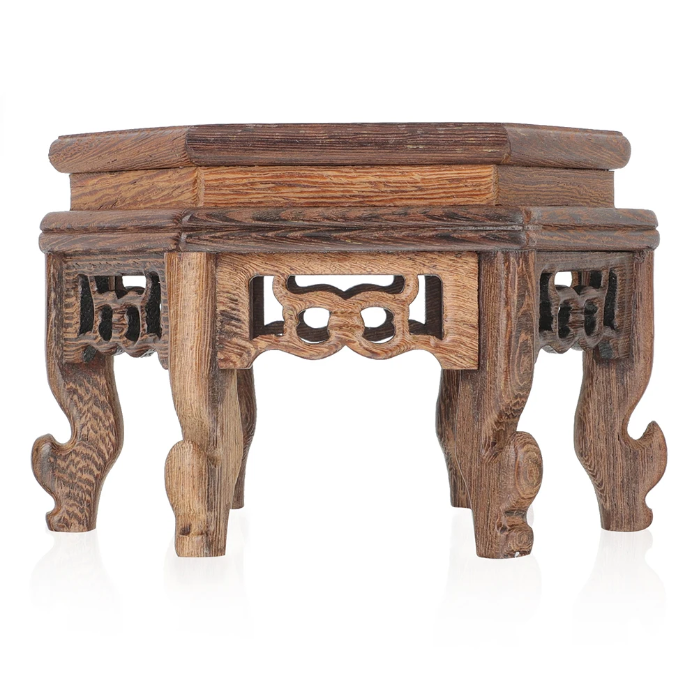 

Hexagonal Table Base Modern Desktop Indoor Display Pedestal Flower Rack Wood Teapot Stand