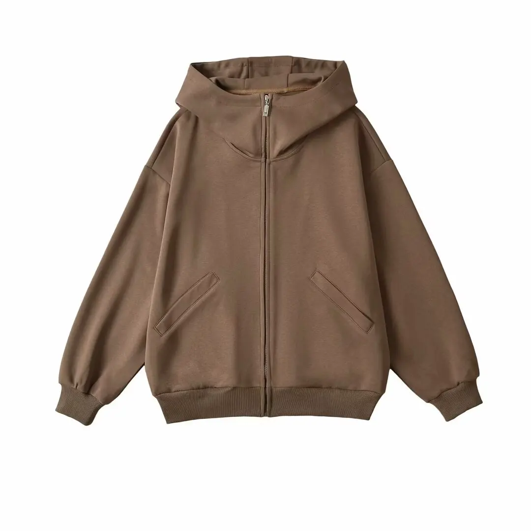 Cárdigan holgado de talla grande con cremallera para mujer, chaqueta larga y cómoda con capucha, Color sólido, combina con todo, Top de moda para Otoño e Invierno