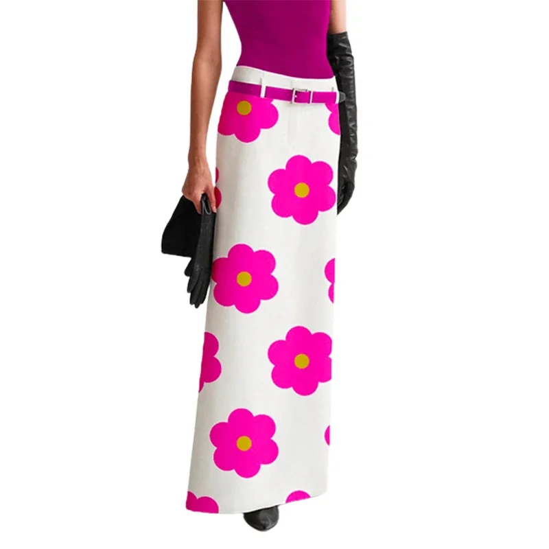 Elegant Floral Printed Split-Back H-line Skirts Womens Summer Fashion High Waisted Slim Fit Small Fresh Straight Skirt