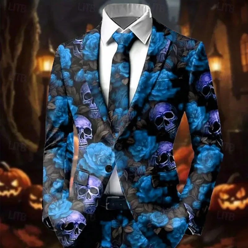 Afbeelding 5: Heren Gothic Castle 3D Print Twee Knop Pak Blazer Revers Party Formele Jas Chaqueta Hombre Lange Mouw Casual Bovenkleding Jas