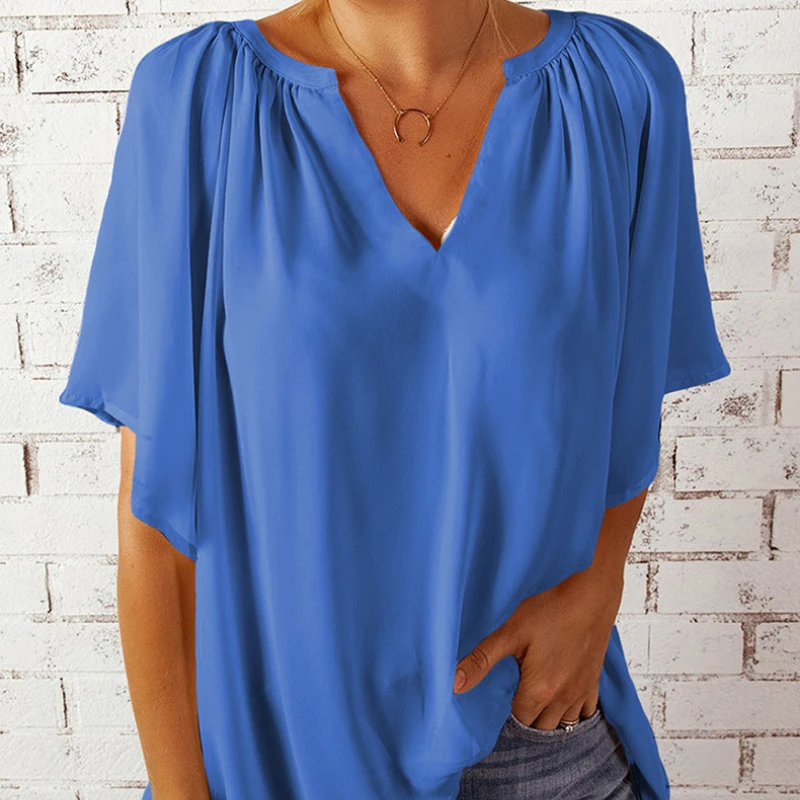 

Women's T-shirt Chiffon Shirt 2024 Summer New Relaxed V-neck Casual Women's Top Women's Cheap Clothing and Free Shipping Sales