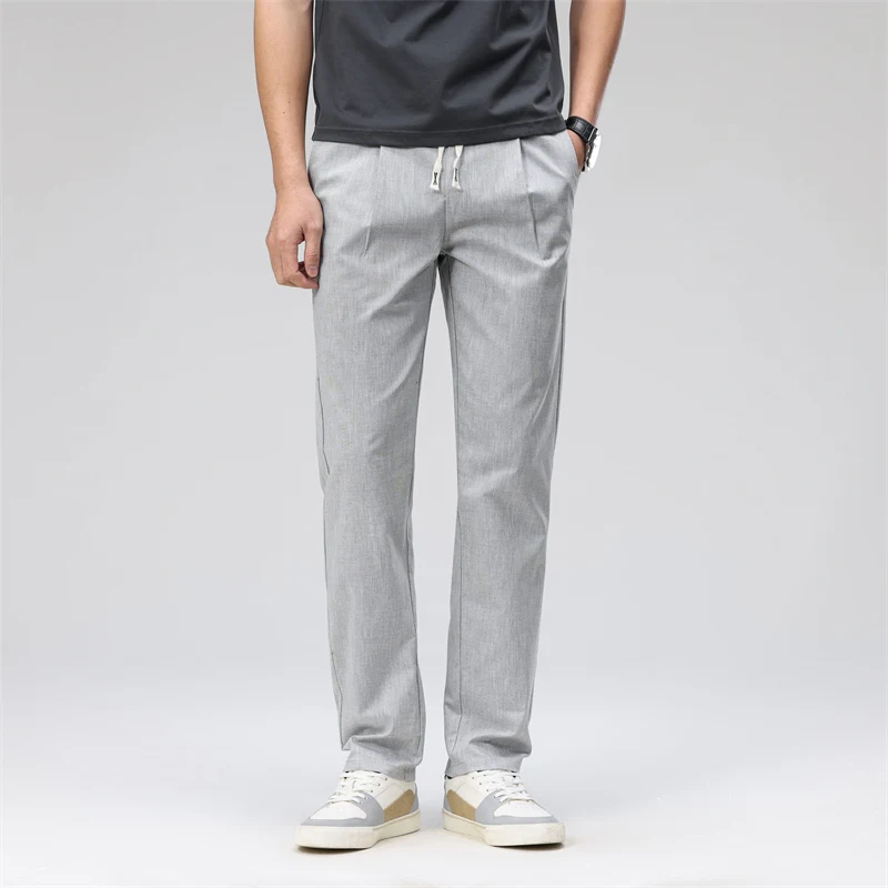 New Men'S Summer Outdoor Loose Casual 9-Point Trousers Comfortable Fashion Versatile Elastic Waist Straight Leg Sports Pants