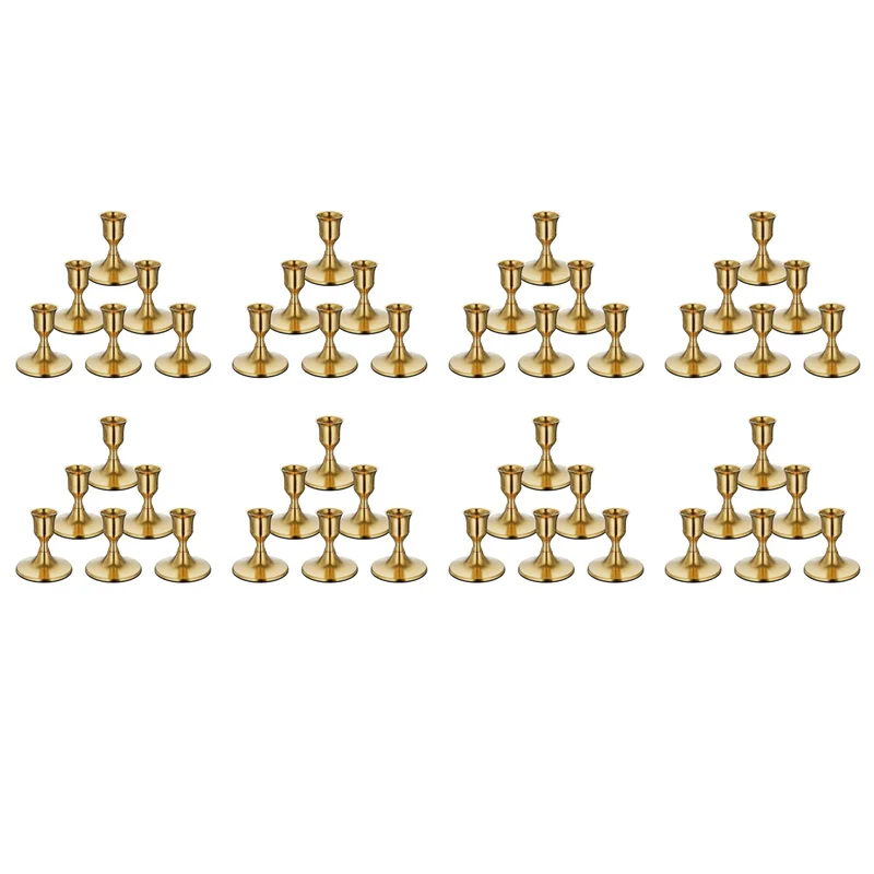

ABNO-48PCS Brass Gold Taper Candle Holders, Vintage Metal Candlestick Holders For Dinner Room Table Centerpiece Or Mantel