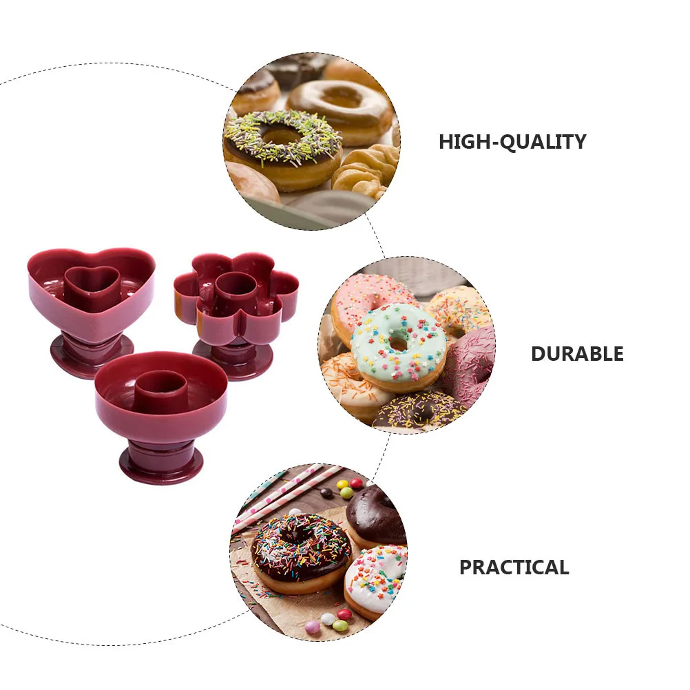 

3Pcs Doughnut Mold Multifunctional Non-Stick DIY Donut Mold Flower Heart Round Shapes Baking Supplies for Desserts Pastry