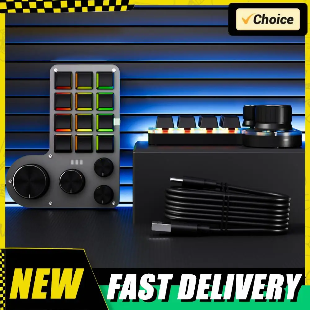 

12 Keys 4 Knobs Mechanical Macropad Hot-swap USB Wired/Bluetooth-Compatible Photoshop Gaming Keypad Red Switch for Office Gaming