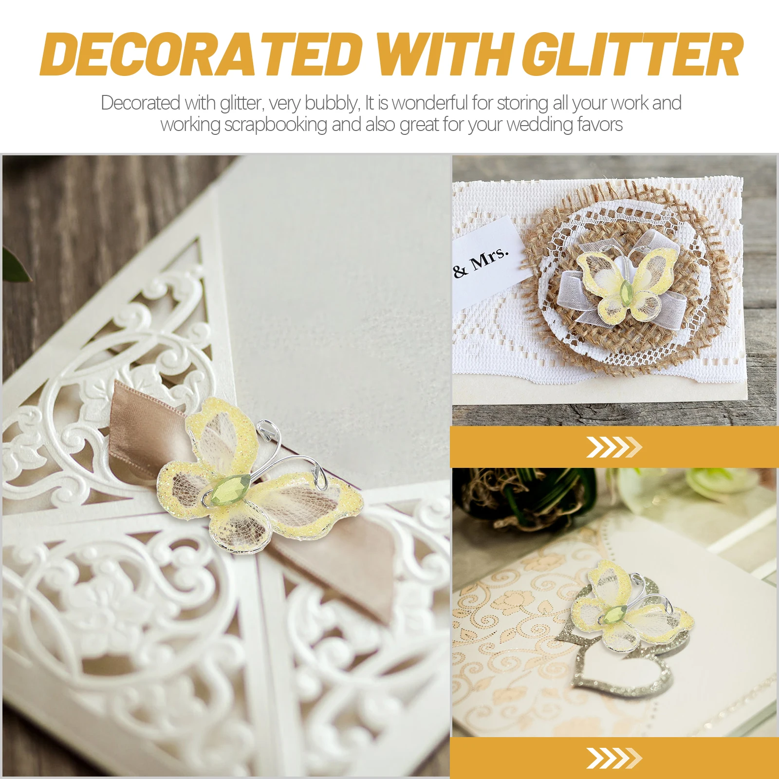 

50 Pcs Mesh Butterfly Decoration Yellow Glitter Party Delicate Butterflies Magnet