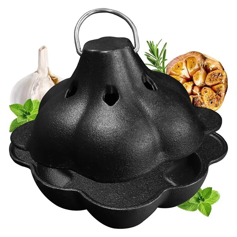 Cast Iron Smoker Roaster Garlic Roster Baker, Smoker Box, Pre-Seasoned Cast Iron Garlic Roaster For Grill, For BBQ