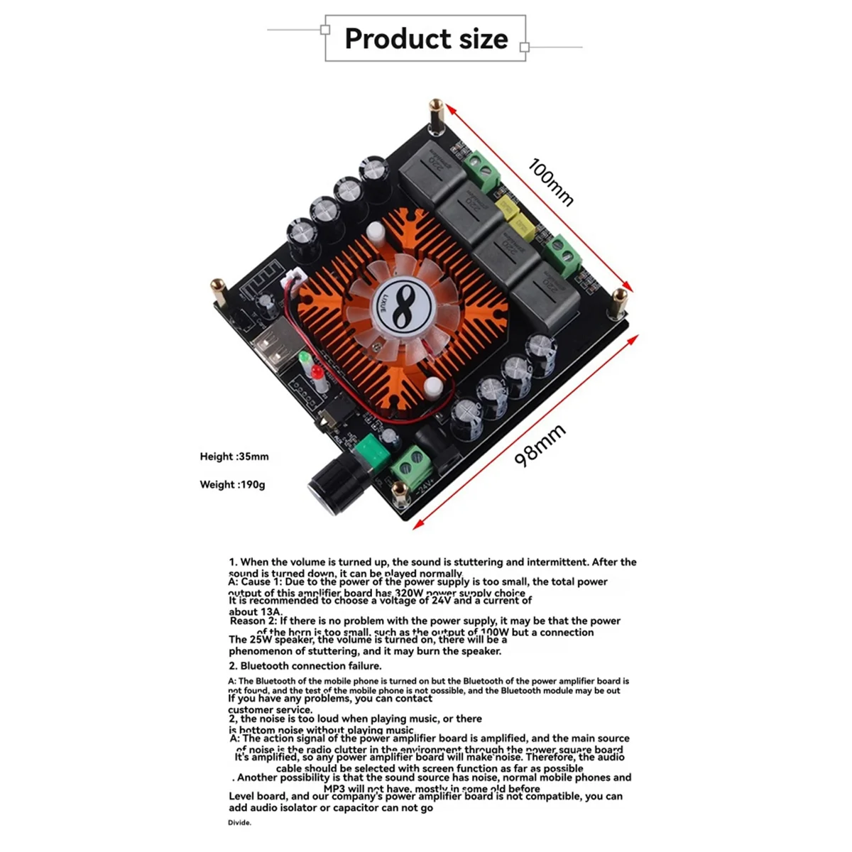 Practical Bluetooth 5.0 Digital Amplifier Module TDA7498E Dual Channel 2x160W High Power Class D Audio Amplifier Hifi Stereo