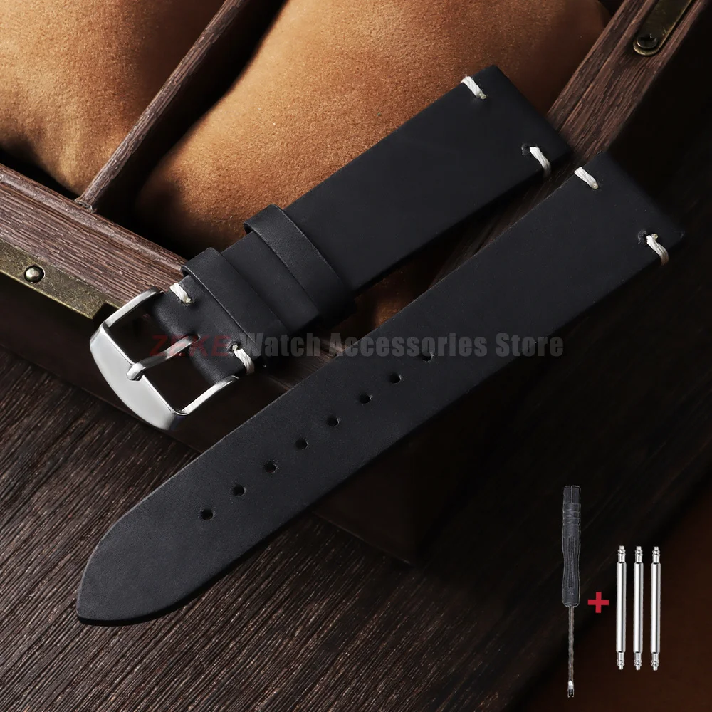 Vintage Weiches Ölwachs-Uhrenarmband 18mm 19mm 20mm 21mm 22mm 24mm Rindsleder-Uhrenarmband für Seiko Herren Crazy Horse Leder-Uhrenband