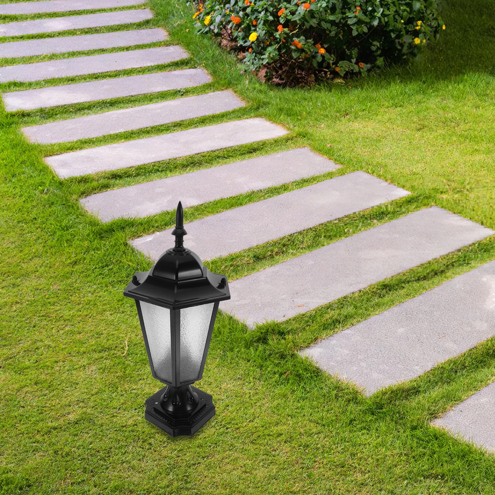 

Outdoor Decorative Lampshade Hexagonal Column E27 Bulb Guard Durable Aluminum Glass Modern Garden Terrace Solar Lighting