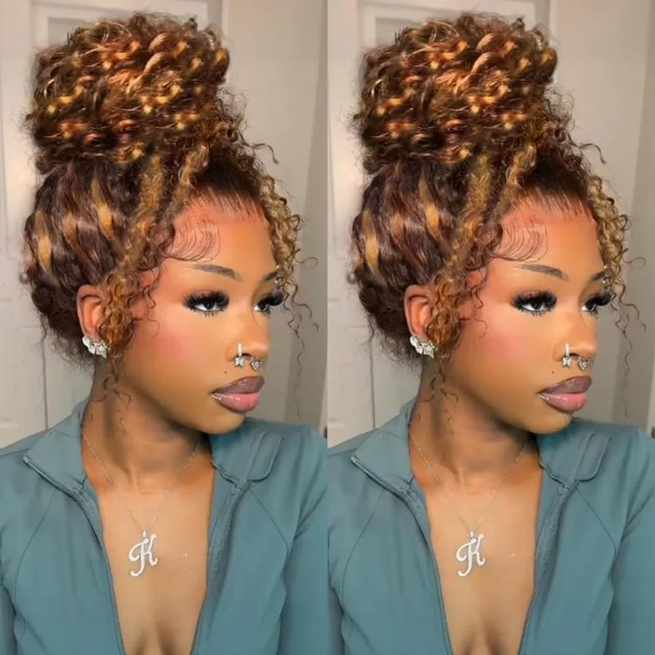 P427 Highlight 360 Full Lace Wig Human Hair Pre Plucked Hd Deep Wave Lace Frontal Wig Invisible Drawstring Curly Human Hair Wigs 30 32 Inch