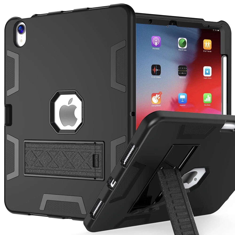 

For iPad (2025) / iPad 10.9 (2022) Case Silicone + PC Kickstand Tablet Cover with Pencil Holder - Black