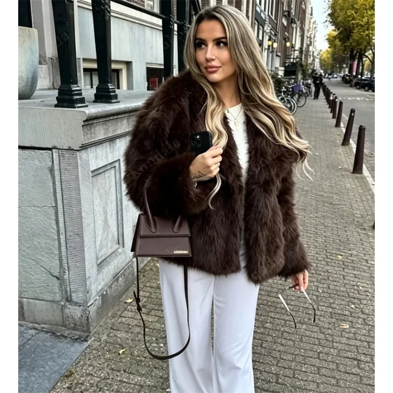 Guobioziy 2026 winter women's new classic solid color thick imitation fur lapel jacket warm short coat multi-color optional