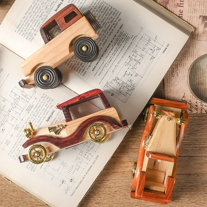 Retro Wooden Classic Car Train Model Decorative Ornaments Wooden Handmade Home Office Ornaments Collection Gifts Children\'s Toys