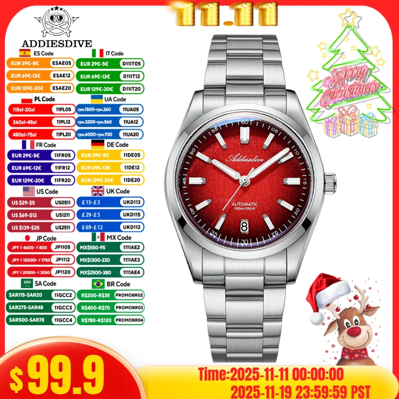 

ADDIESDIVE Men Watch Luxury NH35 Automatic Diving 100m Waterproof Luminous 316L Stainless Steel 39mm Mechanical Wristwatch New