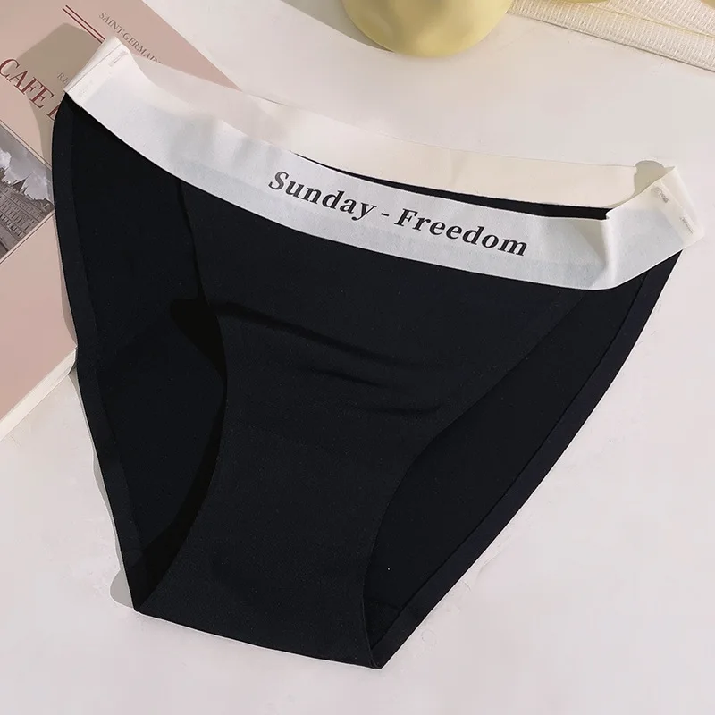 Summer Nude Feel Seamless Ice Silk Briefs Simple Solid Color T-Back Refreshing Sports Style Week Briefs Contrast Color