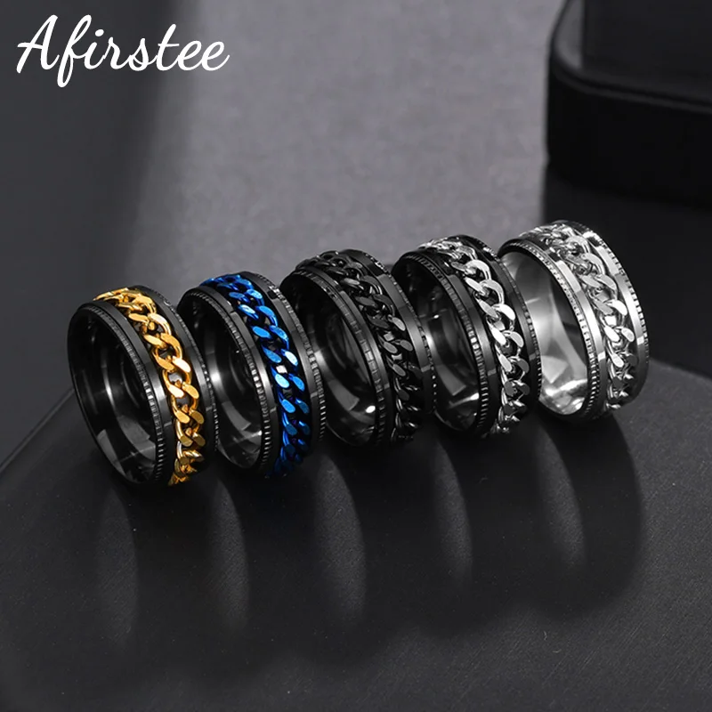 Rotatable Anxiety Fidget rings Titanium Stainless Steel Chain Spinner Finger Ring For Men Blue Gold Color Black Punk Rock Gift