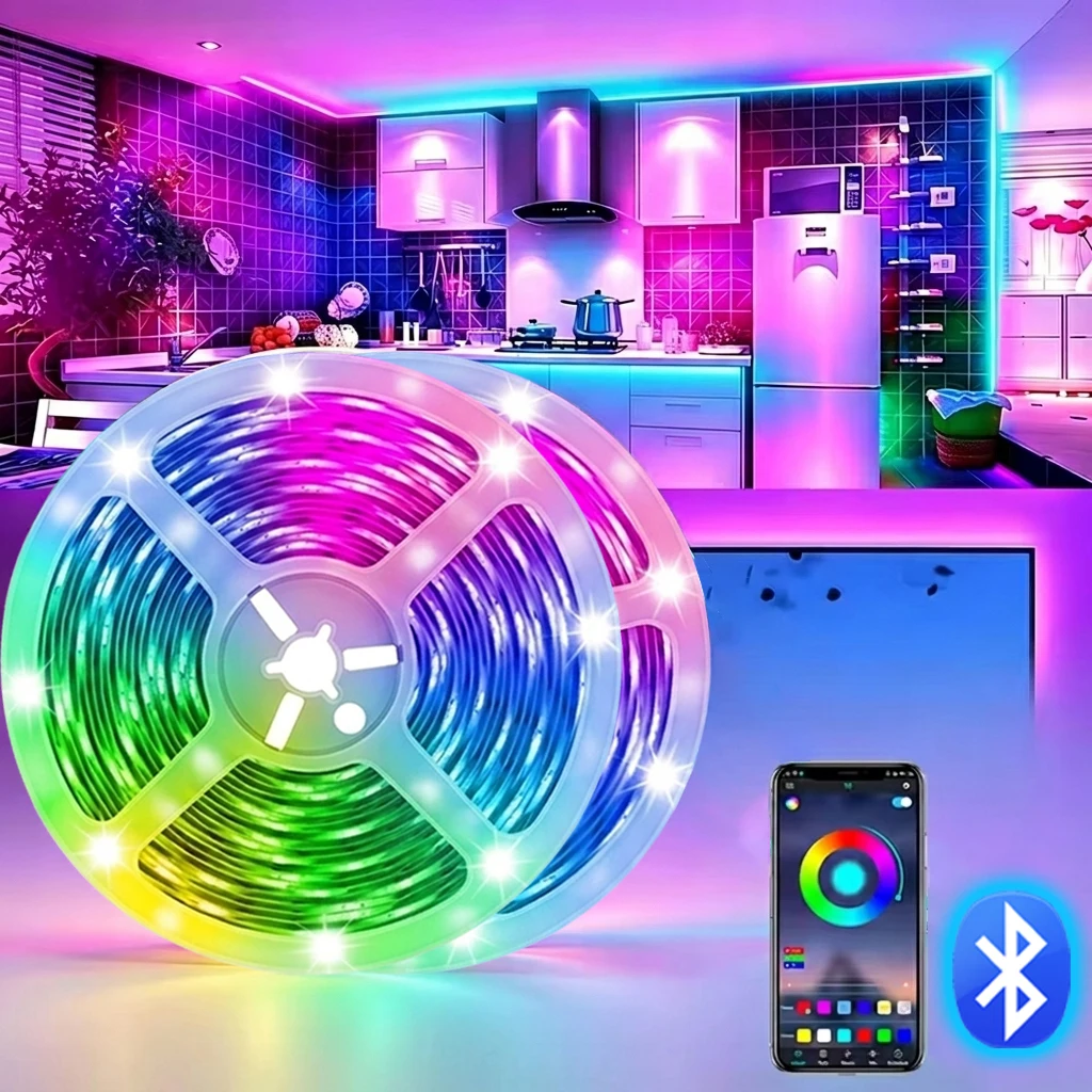 LED-Leuchten fürs Schlafzimmer, musiksynchrone smarte LED-Lichtstreifen, dimmbare LED-Lichtleiste mit Bluetooth-App-Steuerung, farbwechselnde RGB-Leuchten für Partyraum, Gaming,