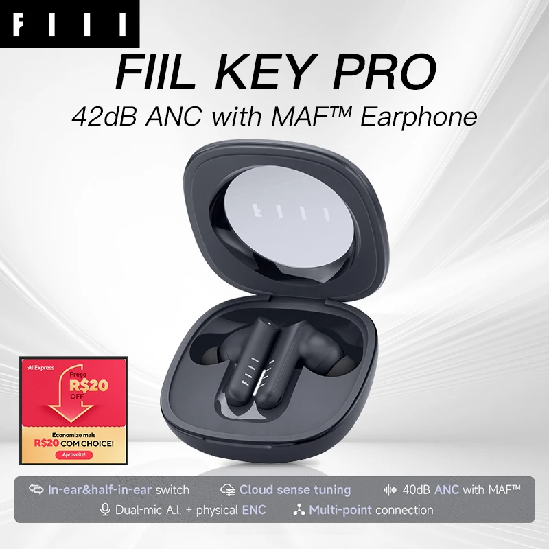 

Беспроводные наушники FIIL Key Pro 40 дБ ANC MAF ™ Наушники Bluetooth 5.4 TWS ENC с активным шумоподавлением, 30 часов воспроизведения, Bluetooth 5.4