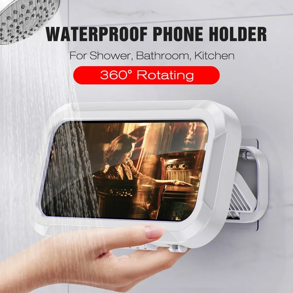 Waterproof Shower Phone Holder Rotation Angle Adjustable Telescoping Wall Mount Phone Holder for Bathroom Kitchen Bracket Stand