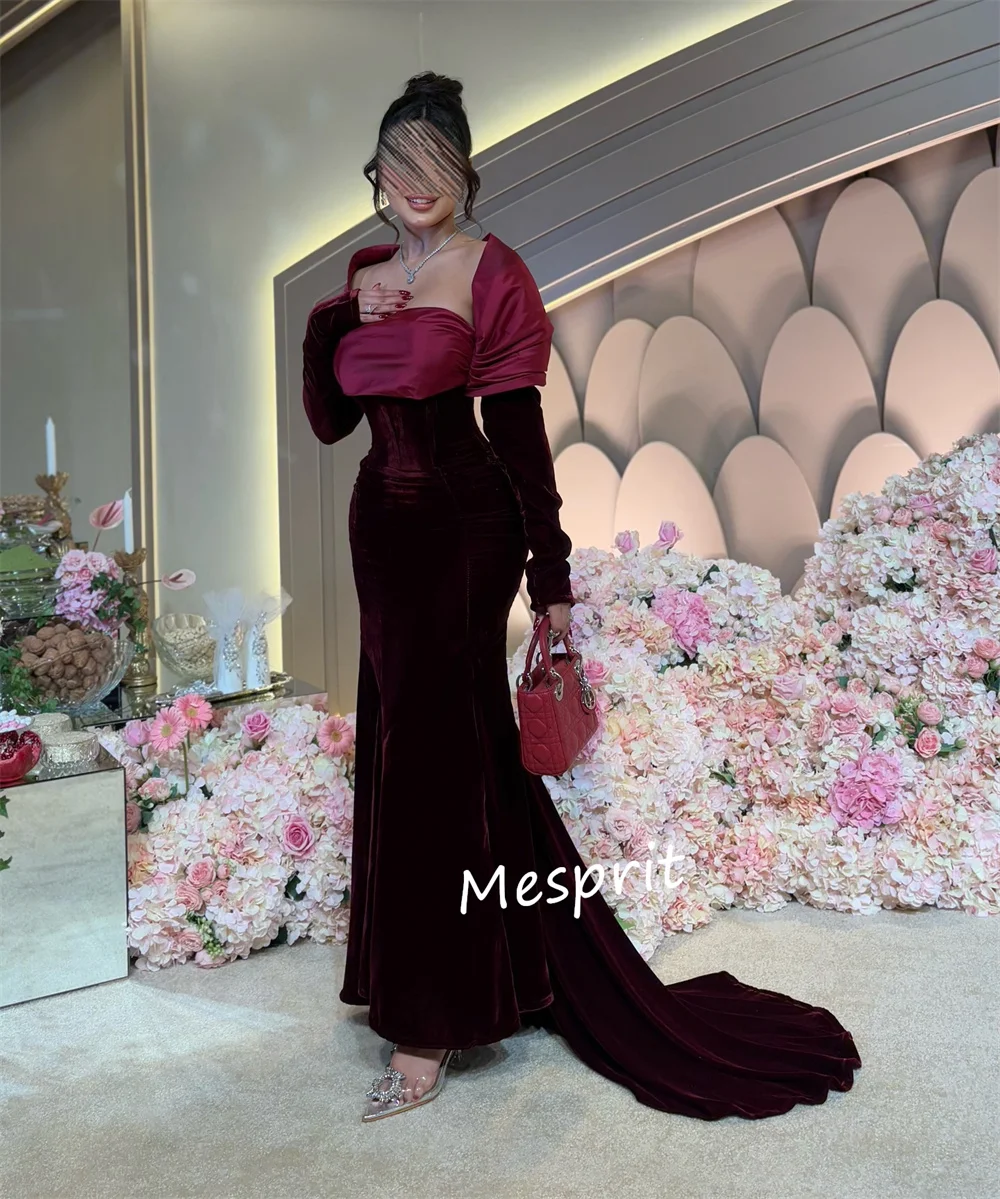 Customized Simple Velour Pleat Mermaid Square Neck Long Dresses Bespoke Occasion Dresses High Quality