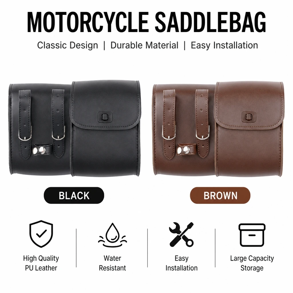 Vintage PU Leather Motorcycle Side Saddle Bag Waterproof Motorbike Hanging Storage Tool Pouch Two Color Optional