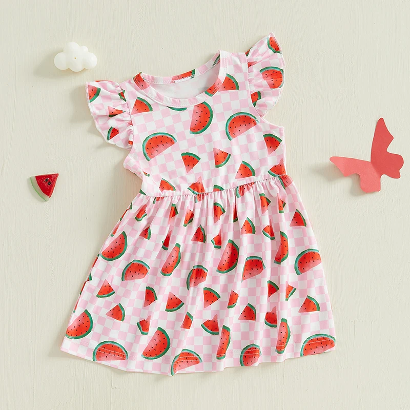 

Girls Sleeveless Floral Print Summer Dress with Ruffle Hem and Bow Detail Round Neck A-Line Dress for Toddlers