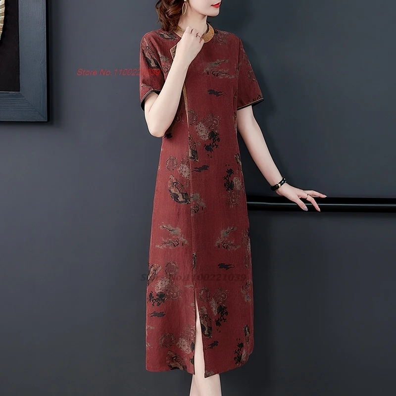 2025 chinese improved qipao dress vintage satin dress cheongsam national flower print a-line dress oriental elegant folk dress