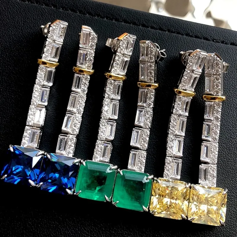 

ZOCA 925 Sterling Silver Tourmaline Citrine Sapphire High Carbon Diamond Gemstone Fine Drop Dangle Earrings Jewelry