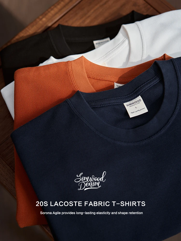 SIMWOOD 2025 Summer Super Loose  300gsm Breathable Pique Fabric T-shirts Men Plus Size Tops image 3