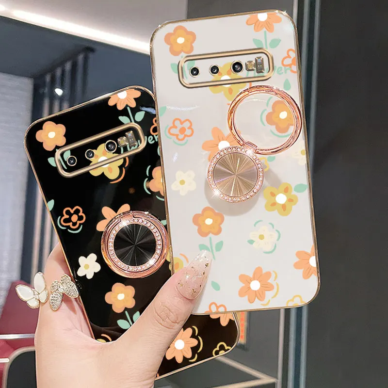 البرسيم حزام الحبل لطيفة زهرة تصفيح حامل هاتف حقيبة لهاتف سامسونج غالاكسي S10 زائد S9 S8 زائد + حامل خلفي فتاة غطاء مستعمل #4