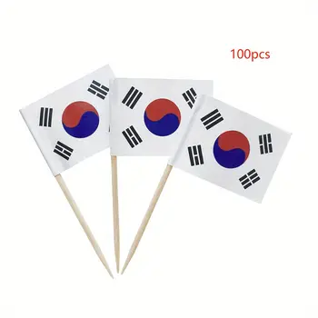 100 ks vlaječek s párátky ve tvaru korejské vlajky - ideální na koktejly, sýrové talíře a párty dekorace, muffiny, pizzu a ovoce 6 nejlepší prodej Korejské párty dekorace - №5