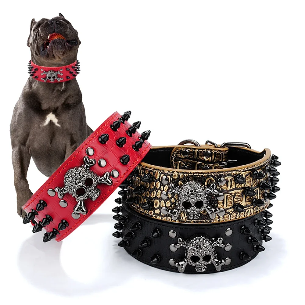 Dog Collar Spiked Studded Pet Necklace For Small Medium Dogs Bulldog Adjustable Anti-Bite Collar