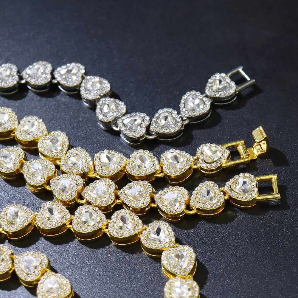 Yupsk 45CM Silber-Goldfarbene Herzförmige Strass-Kubanische Kettenhalskette Unisex Mode Hip-Hop-Rap Schmuck-Accessoires – Detail 4