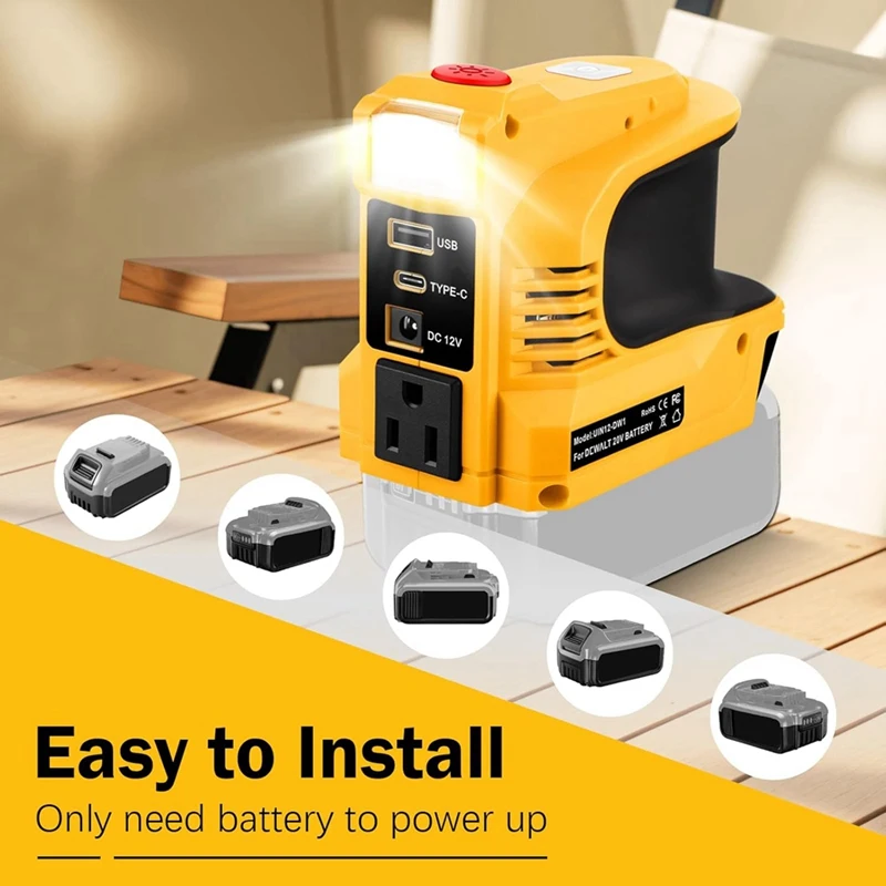 عاكس طاقة 180 وات لمحول Dewalt العاكس لـ Dewalt DC 20 فولت إلى 110 فولت ~ 120 فولت مخرج يعمل بالبطارية قابس أمريكي