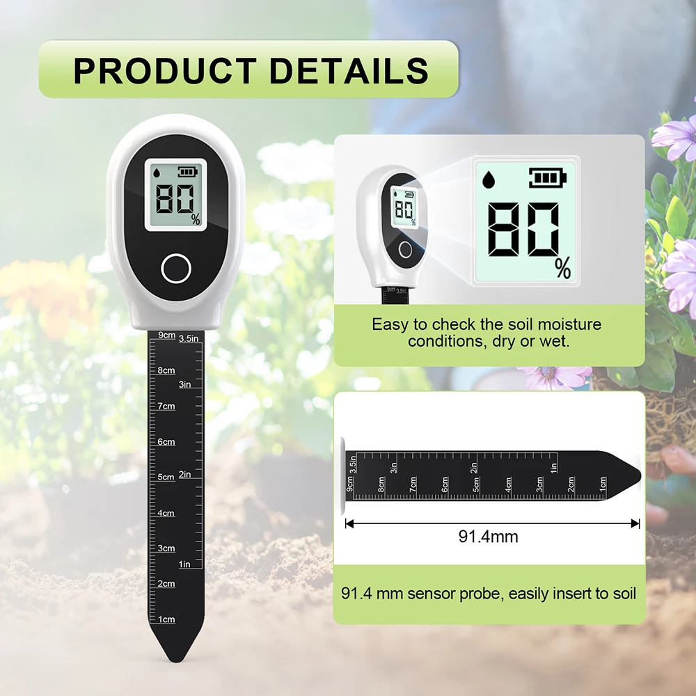 Soil Moisture Sensor Monitor Plants Moist Testing Tool Soil Hygrometer Plant Detector Garden Care Planting Humidity Meter