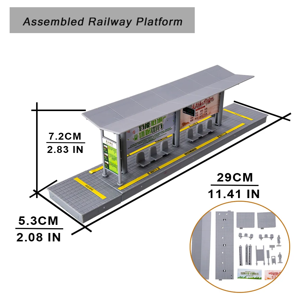 29*5.3*7.2cm Simulation Railway Platform Bus Stop Bus Station DIY Model Making Assembled Plastic Toys Kids\' Birthday Gift 1Set