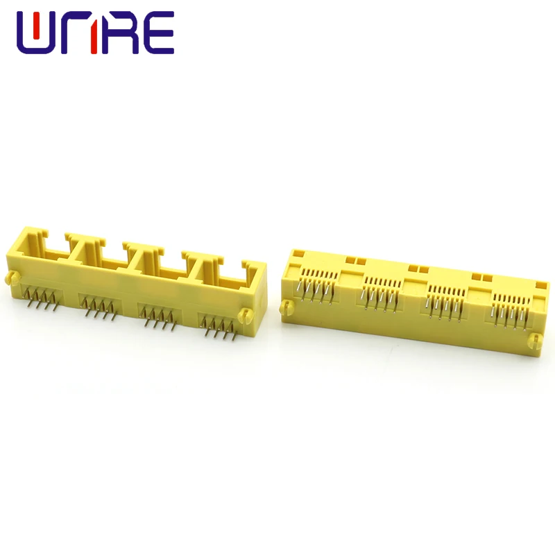 Mini RJ45-1X4 No.2 Yellow 8P8C Without Light Crystal Head Four Ports Network Socket Connector Interface