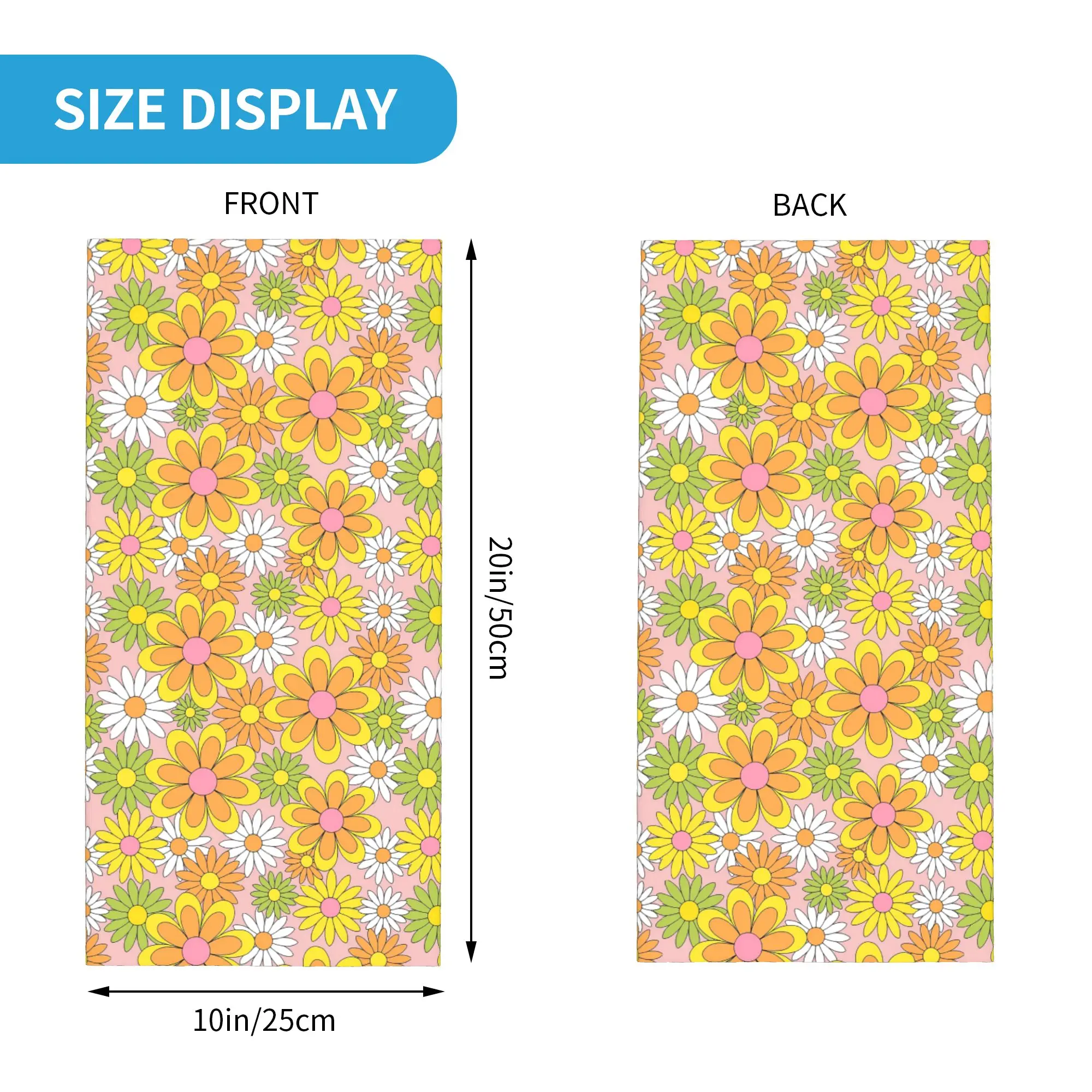 Vintage 70s Flower Power Orange Daisy Bandana Neck Gaiter Printed Magic Scarf Balaclava Cycling for Men Women Adult All Season